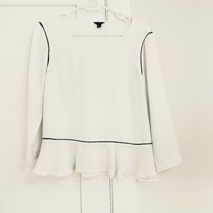 Ann Taylor Crew Neck Blouse Off White Black Contrast Trim SP